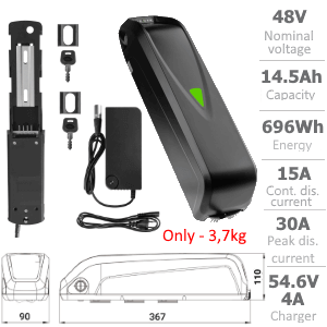 Li-ION battery 48V 14.5Ah with 4A charger and accessories